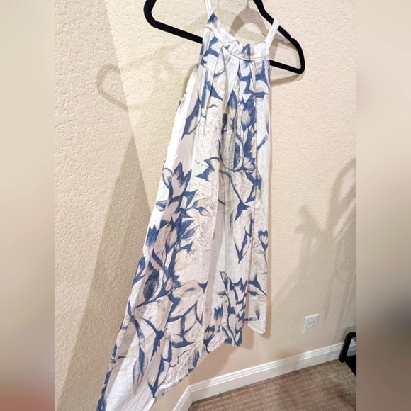 Bellambra Italian Linen Halter Dress In Blue And White - Picture 1 of 7